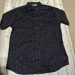 NWOT DepartWest short sleeve button up. Black with orange/pink graphic.